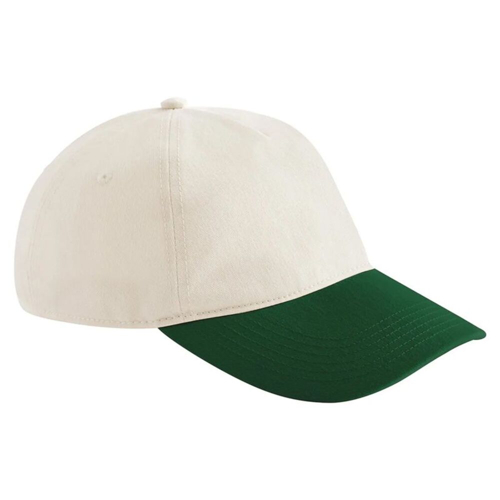 Beechfield Leisure Contrast Peak Baseball Cap / Natural/Forest Green